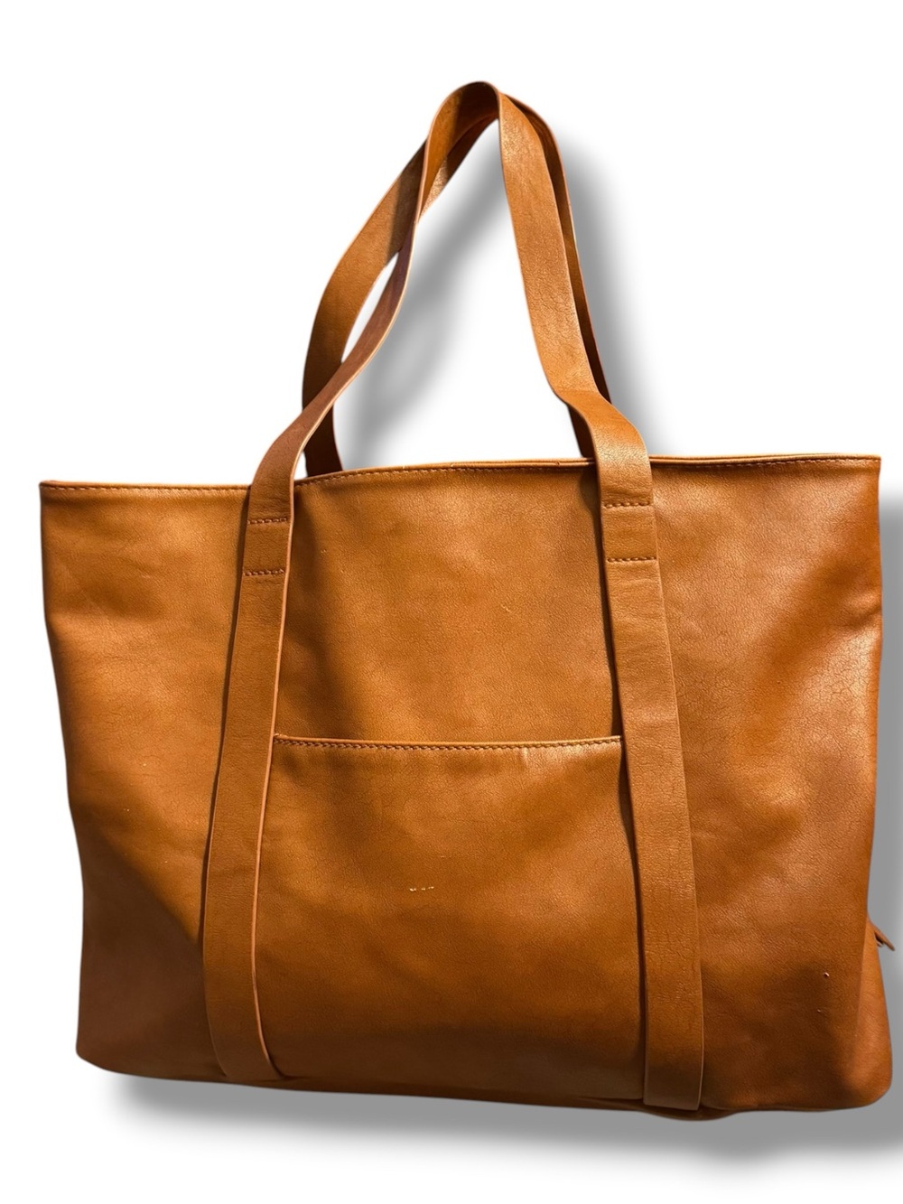 Universal Thread Large Cognac Brown Faux Leather Multi Compartment Tote Bag